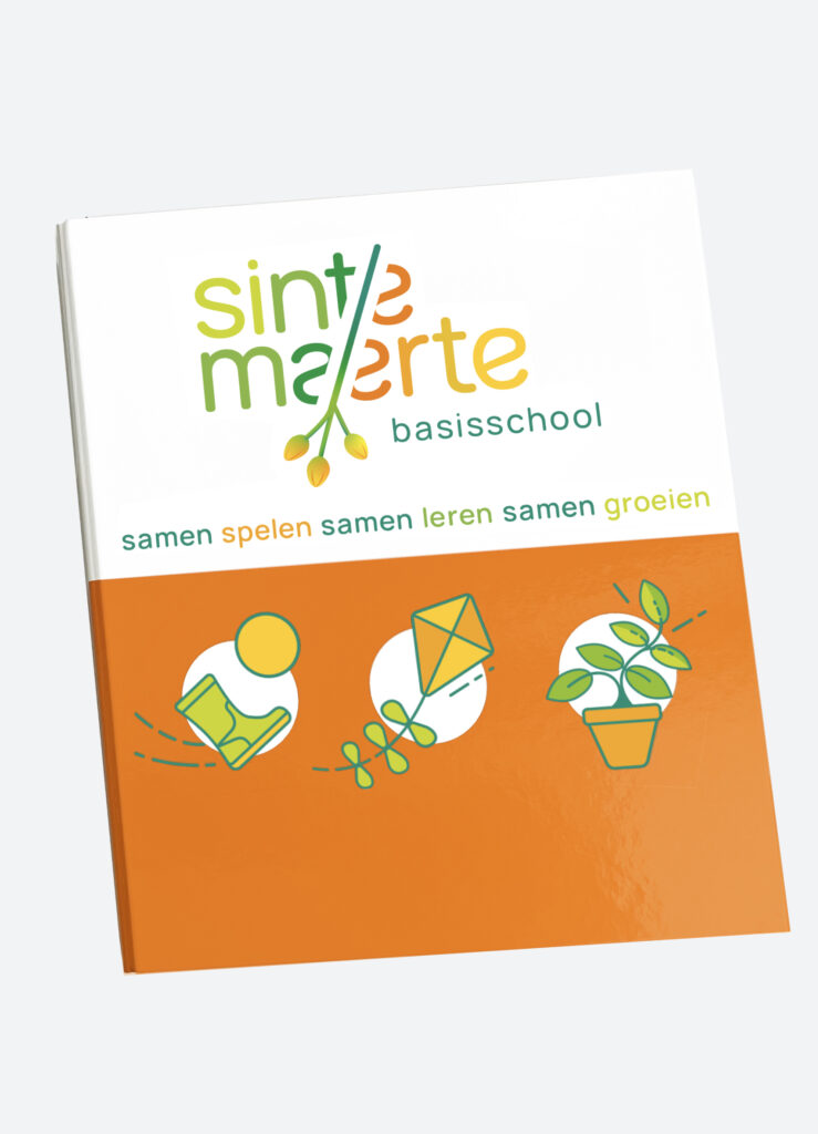 rapportmap omslag met logo ontwerp slogan en iconen Sinte Maerte